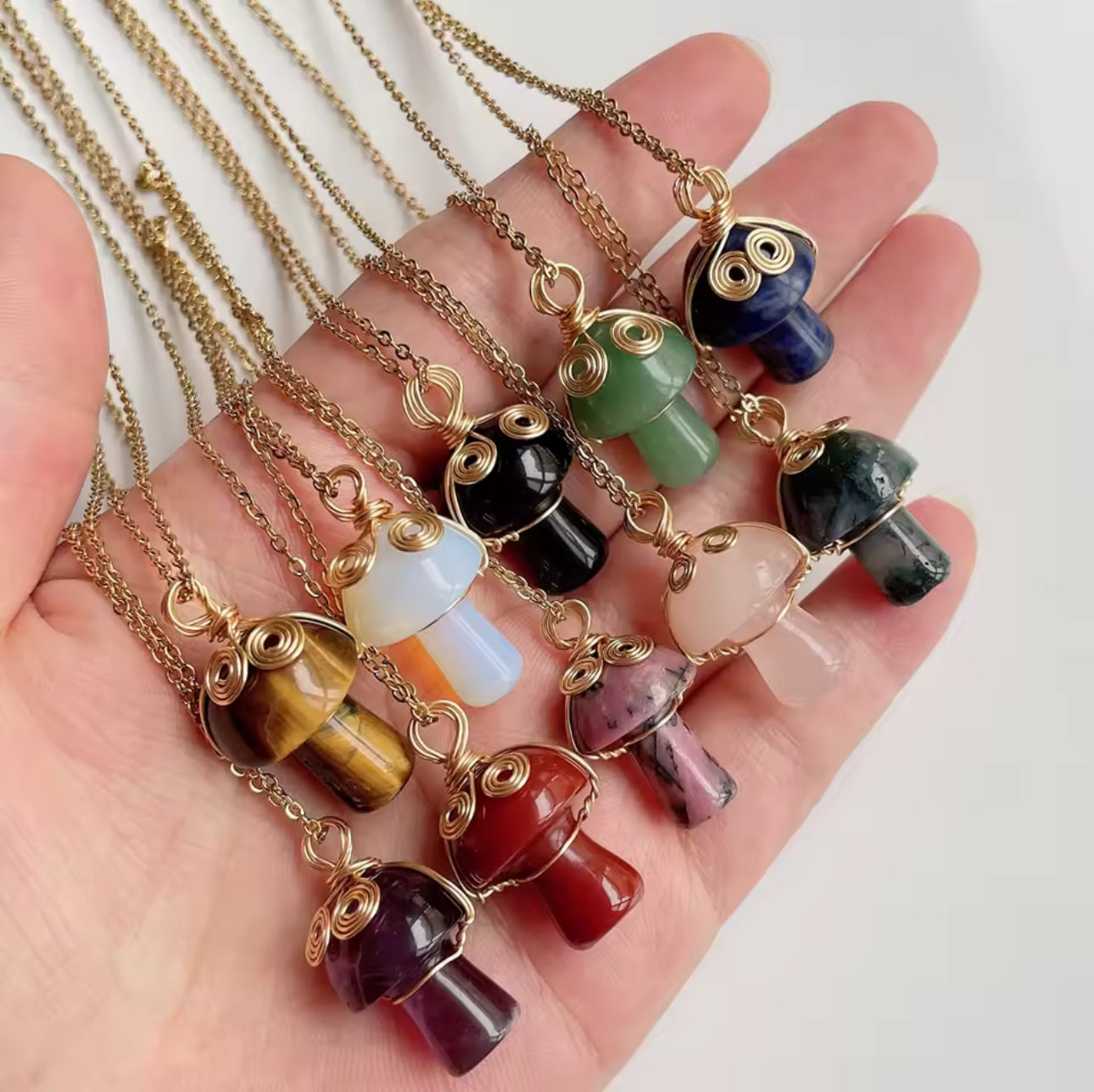 Crystal Mushroom Necklace – Wrapped Gemstone Pendant for Energy & Intention