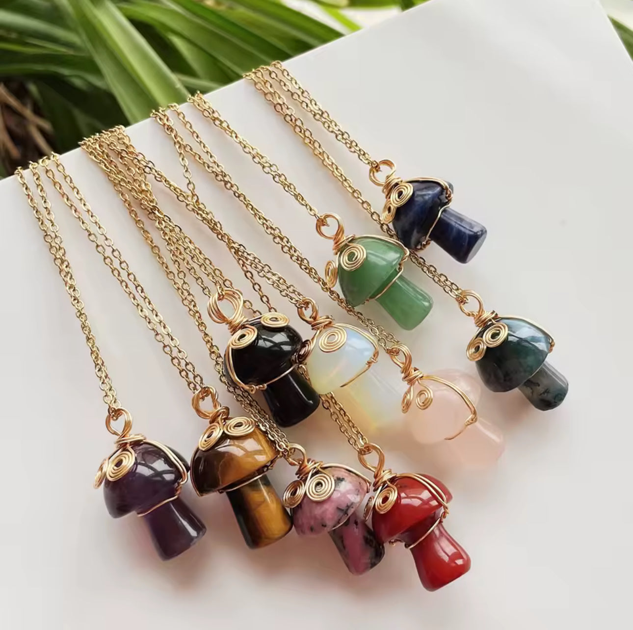 Crystal Mushroom Necklace – Wrapped Gemstone Pendant for Energy & Intention