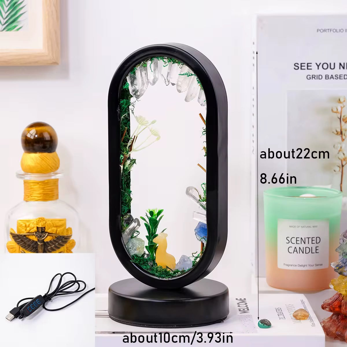 Crystal Zen Garden Oval Night Lamp – Healing Stone LED Light for Mindful Home Décor