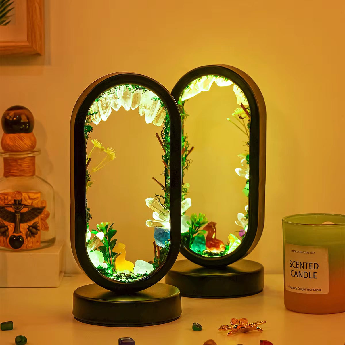 Crystal Zen Garden Oval Night Lamp – Healing Stone LED Light for Mindful Home Décor