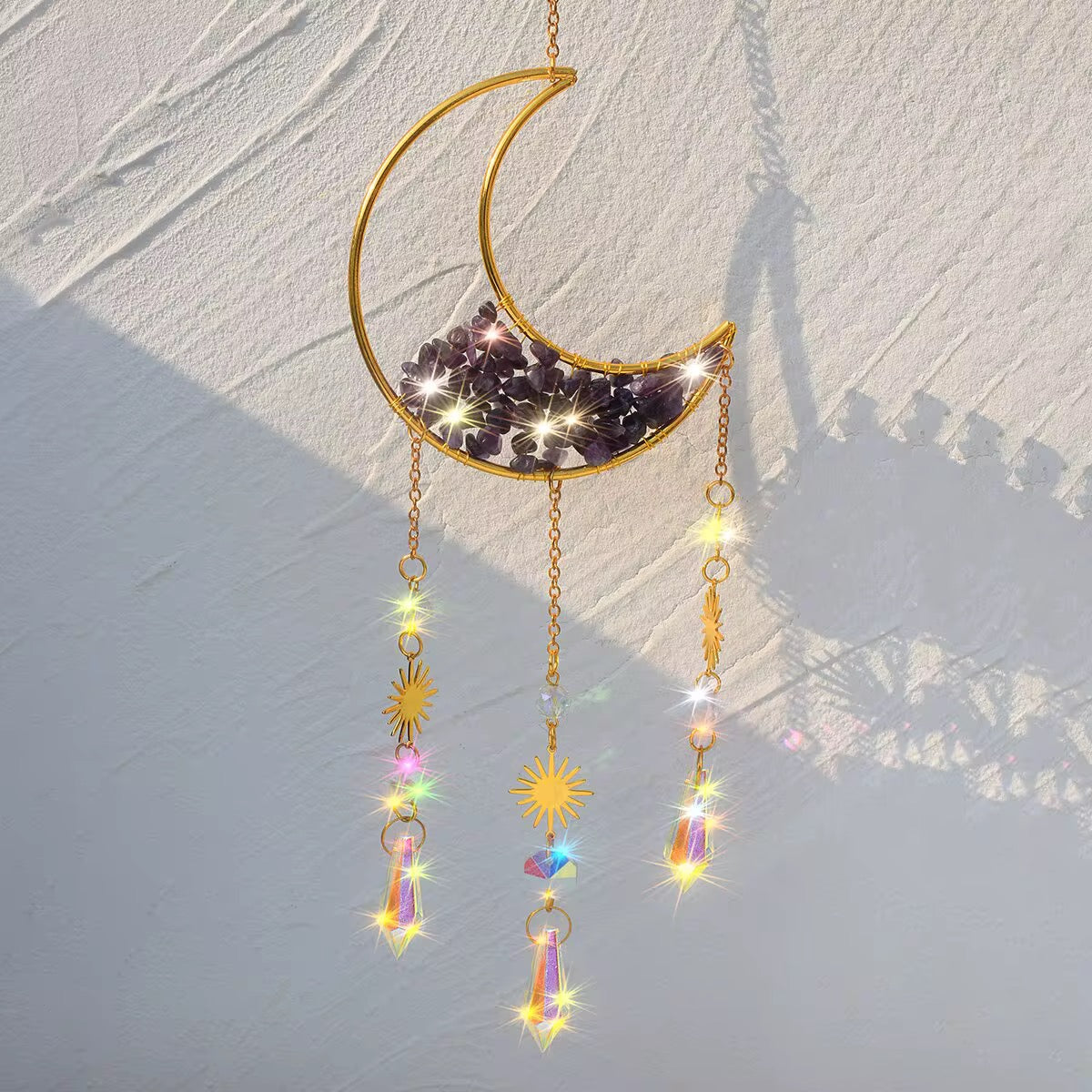 Crystal Moon Suncatcher – Gemstone Hanging Wall & Window Décor for Light & Energy