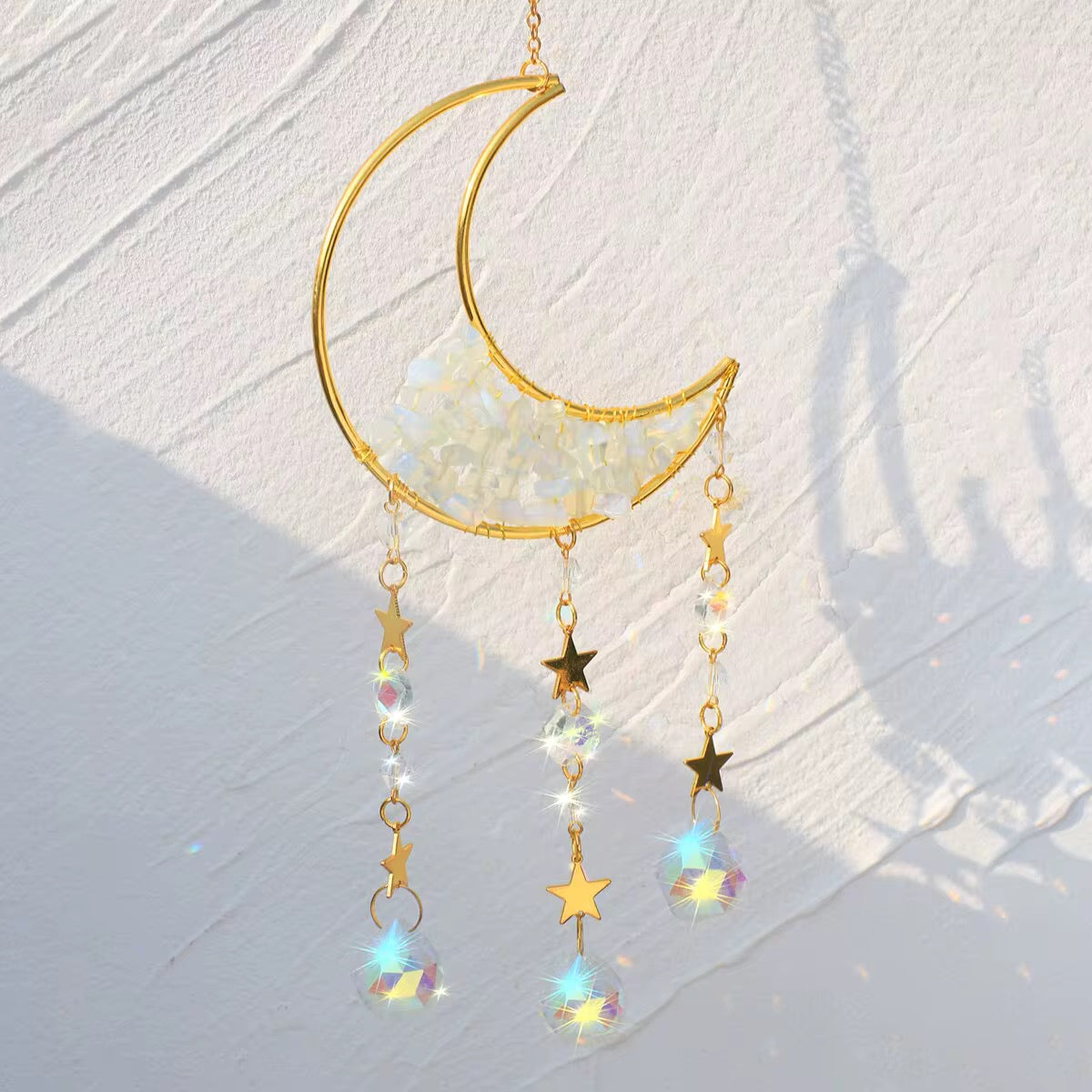 Crystal Moon Suncatcher – Gemstone Hanging Wall & Window Décor for Light & Energy