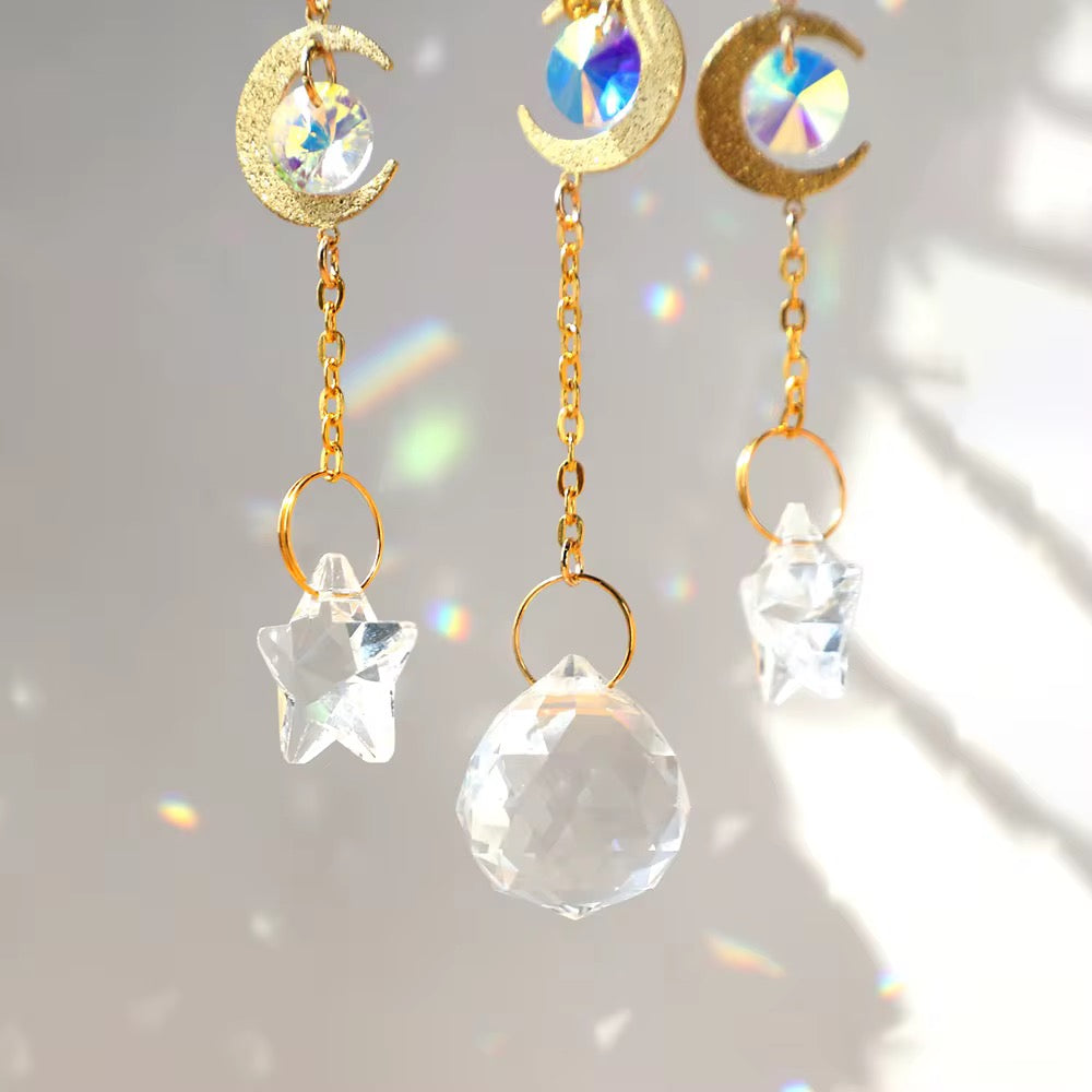 Crystal Moon Suncatcher – Gemstone Hanging Wall & Window Décor for Light & Energy