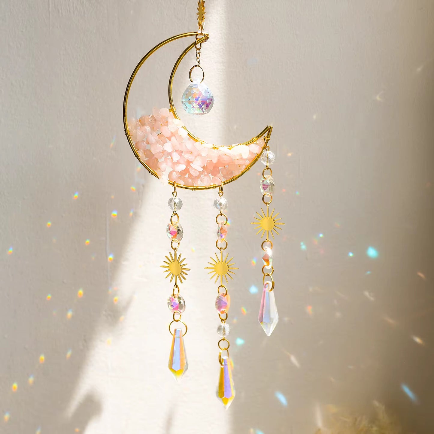 Crystal Moon Suncatcher – Gemstone Hanging Wall & Window Décor for Light & Energy