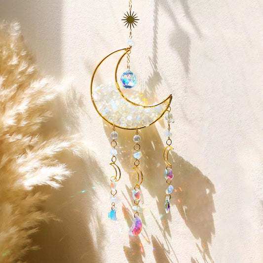 Crystal Moon Suncatcher – Gemstone Hanging Wall & Window Décor for Light & Energy