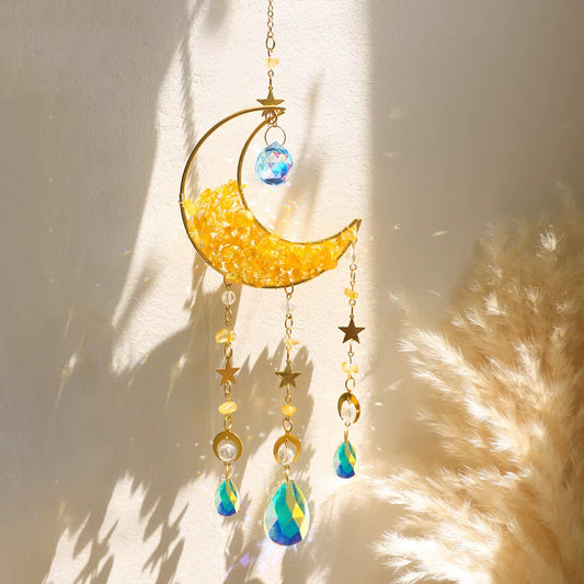 Crystal Moon Suncatcher – Gemstone Hanging Wall & Window Décor for Light & Energy
