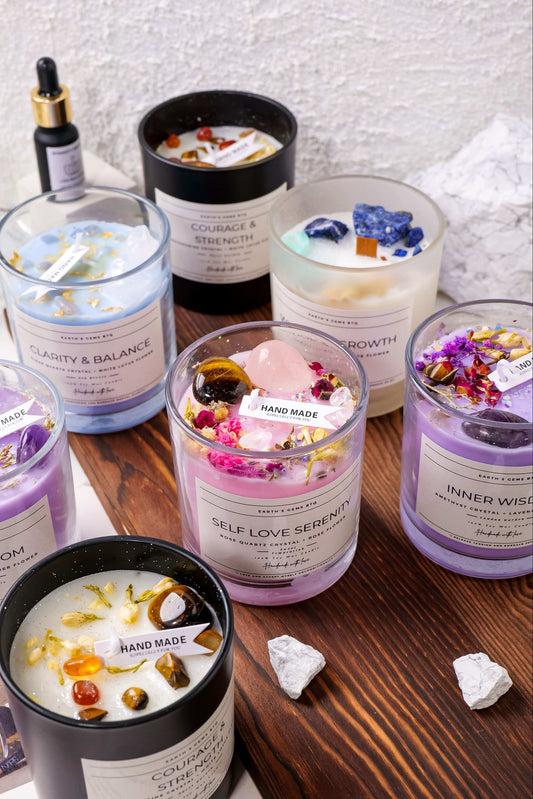 Crystal Intention Candle – Healing Gemstone Soy Wax Candle for Ritual & Mindful Living