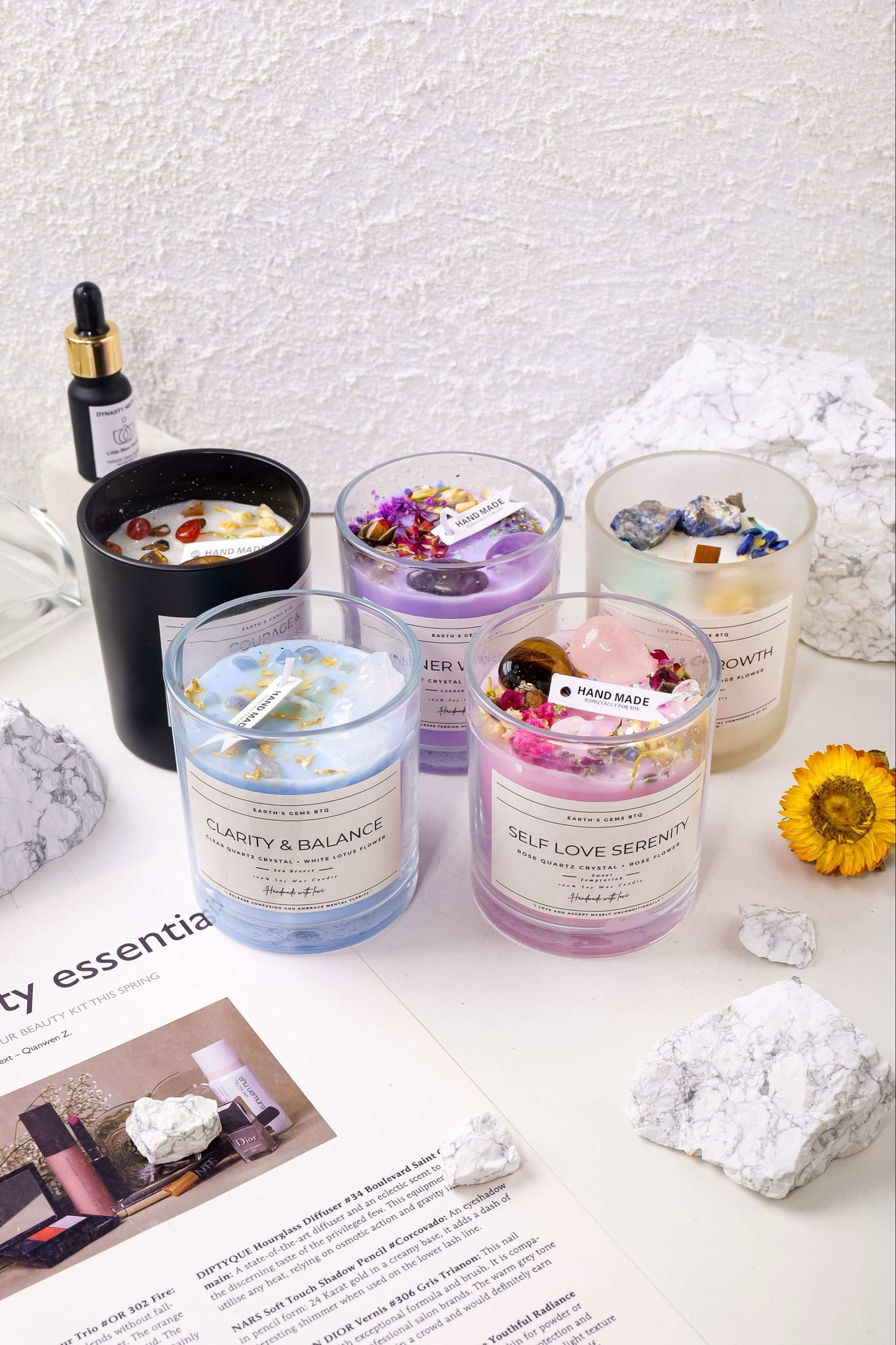 Crystal Intention Candle – Healing Gemstone Soy Wax Candle for Ritual & Mindful Living