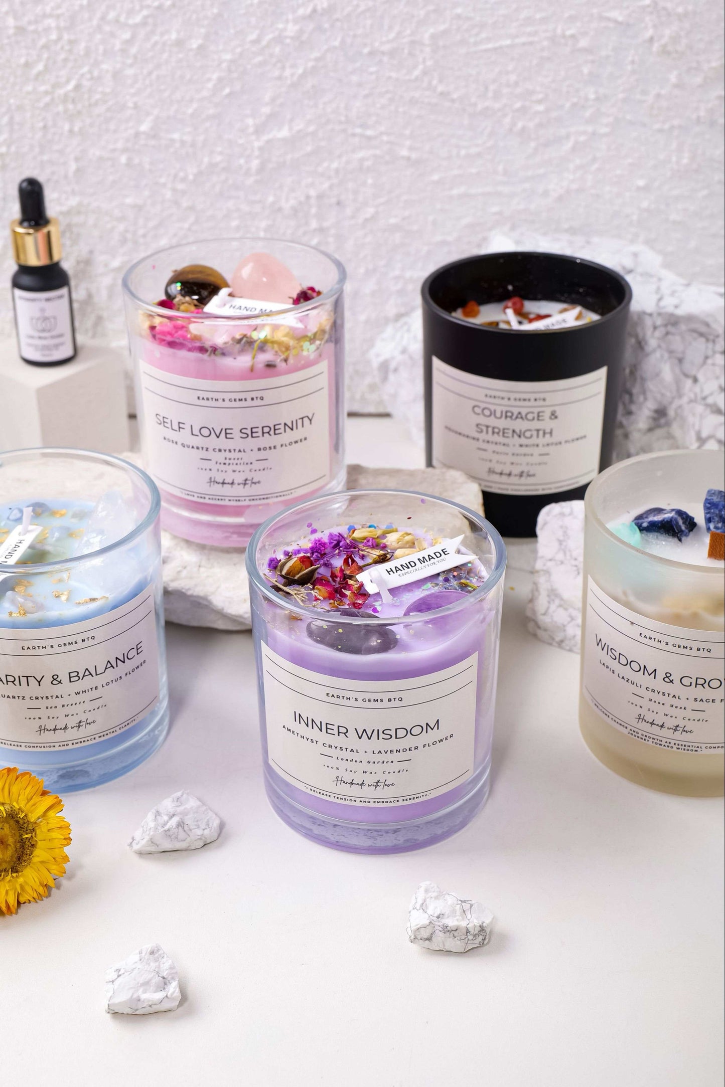 Crystal Intention Candle – Healing Gemstone Soy Wax Candle for Ritual & Mindful Living