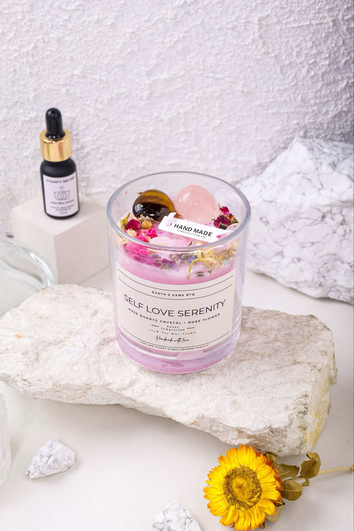 Crystal Intention Candle – Healing Gemstone Soy Wax Candle for Ritual & Mindful Living