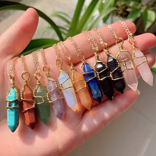 Crystal Point Necklace – Wire Wrapped Healing Gemstone Pendant for Energy & Protection