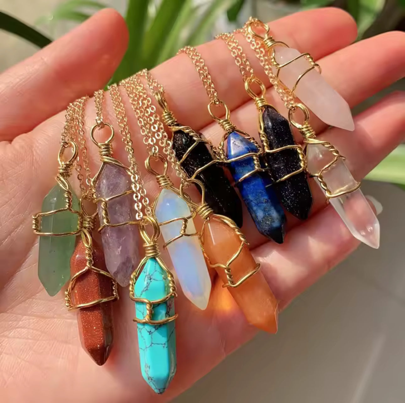 Crystal Point Necklace – Wire Wrapped Healing Gemstone Pendant for Energy & Protection