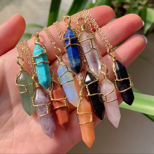 Crystal Point Necklace – Wire Wrapped Healing Gemstone Pendant for Energy & Protection