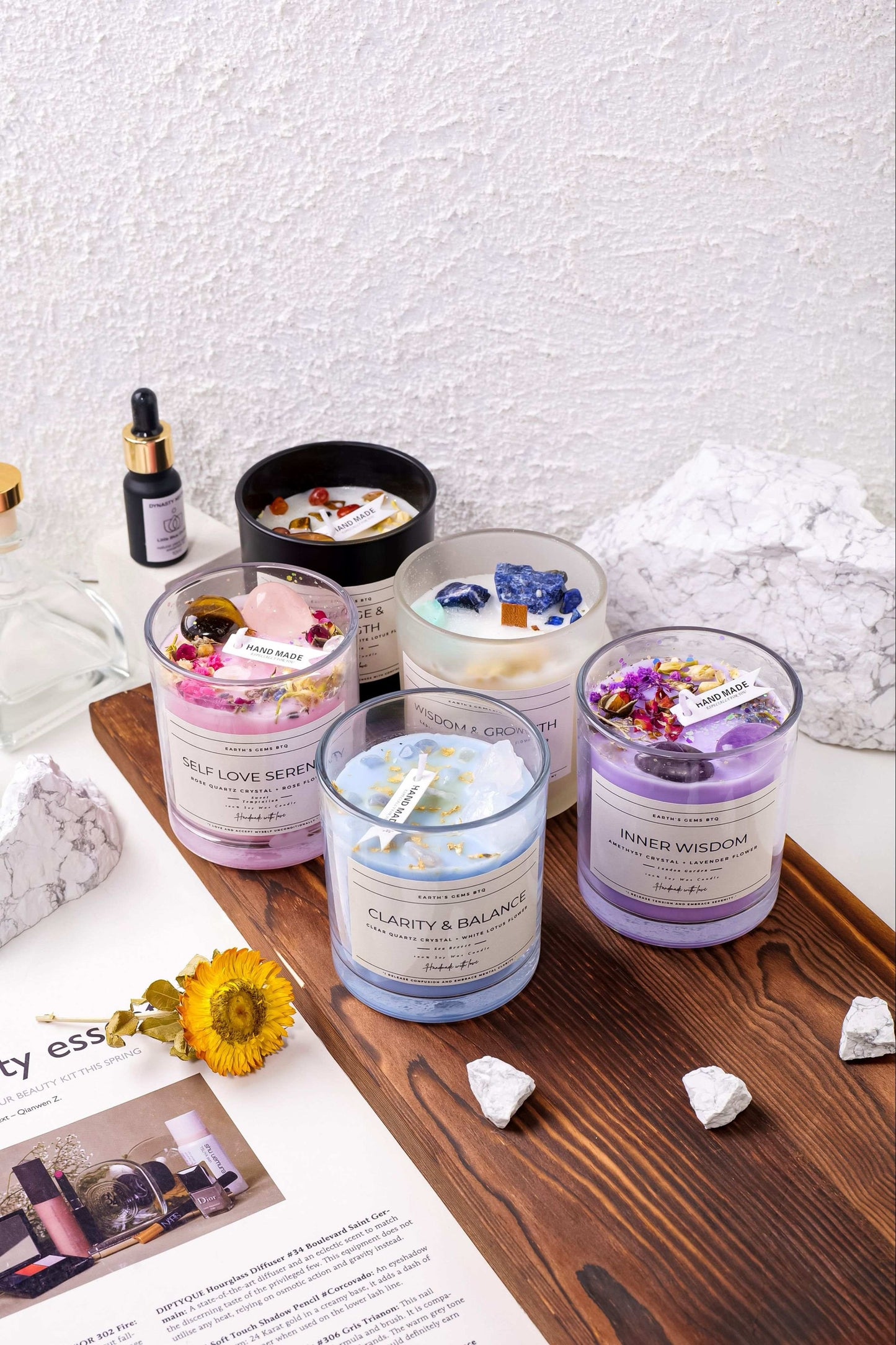 Crystal Gemstone Intention Candles for Mediation & Manifesting