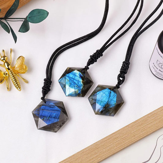 Faceted Labradorite Hexagon Pendant Necklace